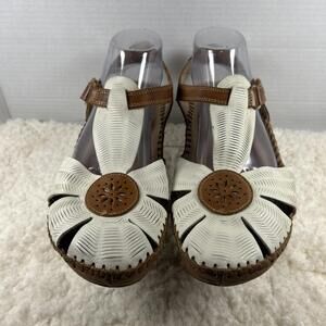 Pikolinos Wedge White Semi-Closed Sandals Strap Boho Cottage-core Sz 10